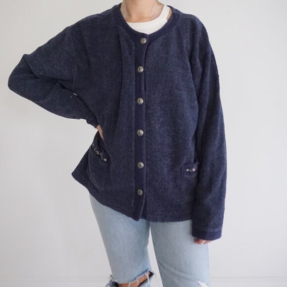 Vintage Northern Reflections Button-Up Fleece Cardigan Cozy Grandmacore L - Picture 1 of 9